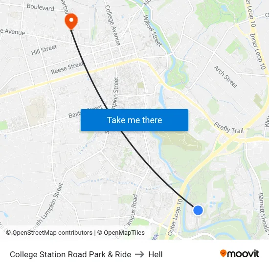 College Station Road Park & Ride to Hell map