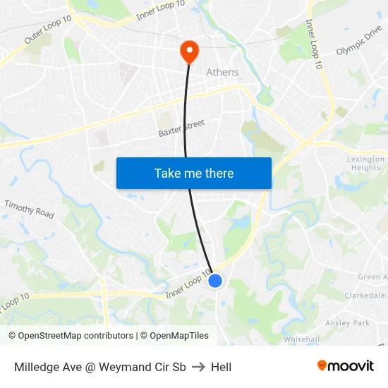 Milledge Ave @ Weymand Cir Sb to Hell map