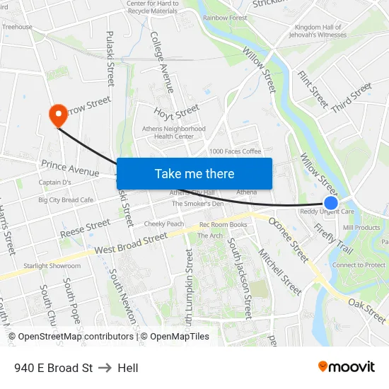 940 E Broad St to Hell map