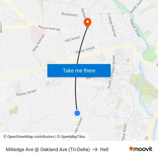 Milledge Ave @ Oakland Ave (Tri-Delta) to Hell map