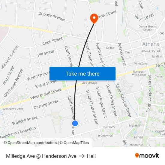 Milledge Ave @ Henderson Ave to Hell map