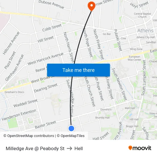 Milledge Ave @ Peabody St to Hell map
