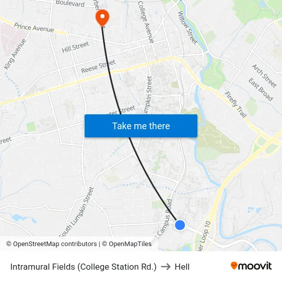 Intramural Fields (College Station Rd.) to Hell map