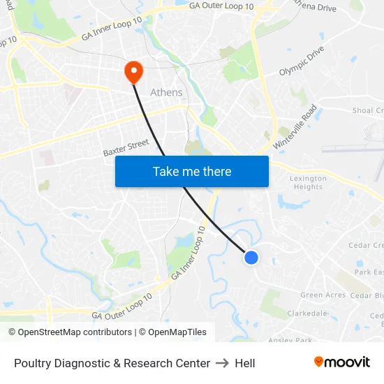 Poultry Diagnostic & Research Center to Hell map