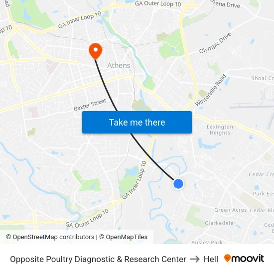 Opposite Poultry Diagnostic & Research Center to Hell map