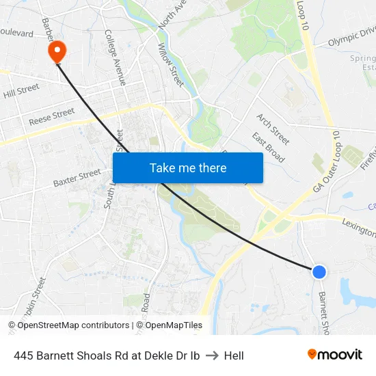 445 Barnett Shoals Rd at Dekle Dr Ib to Hell map