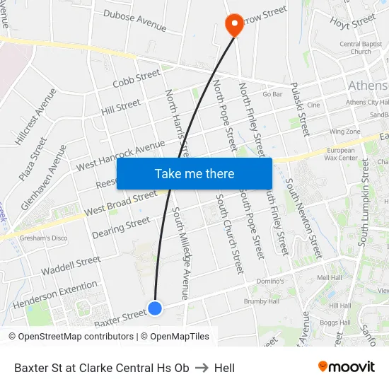 Baxter St at Clarke Central Hs Ob to Hell map