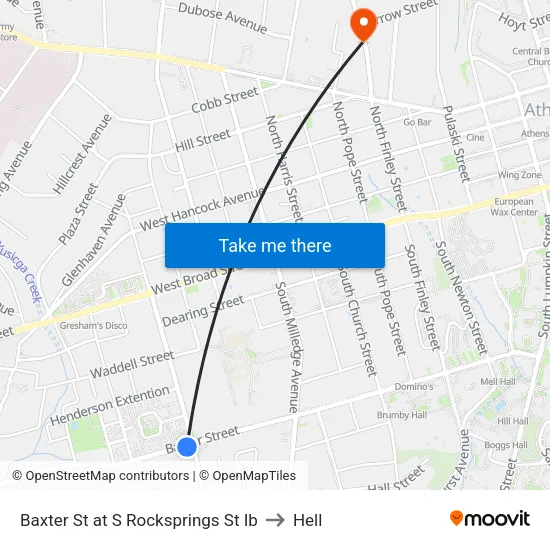 Baxter St at S Rocksprings St Ib to Hell map