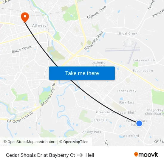 Cedar Shoals Dr at Bayberry Ct to Hell map