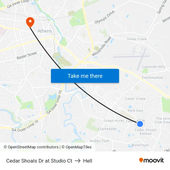 Cedar Shoals Dr at Studio Ct to Hell map