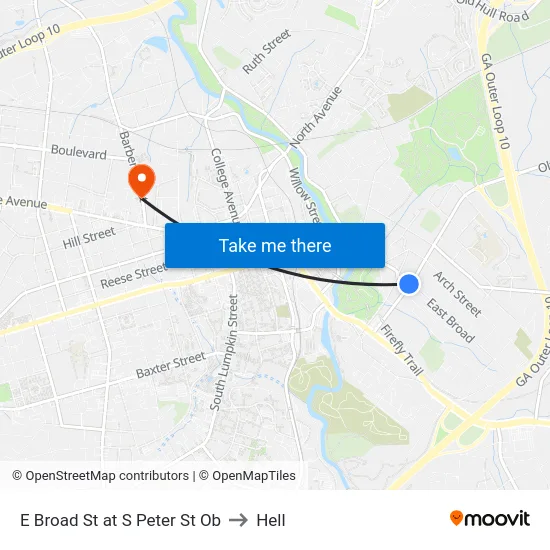 E Broad St at S Peter St Ob to Hell map