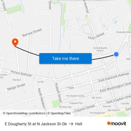 E Dougherty St at N Jackson St Ob to Hell map