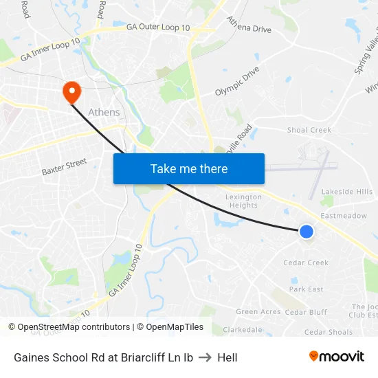 Gaines School Rd at Briarcliff Ln Ib to Hell map