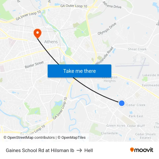 Gaines School Rd at Hilsman Ib to Hell map