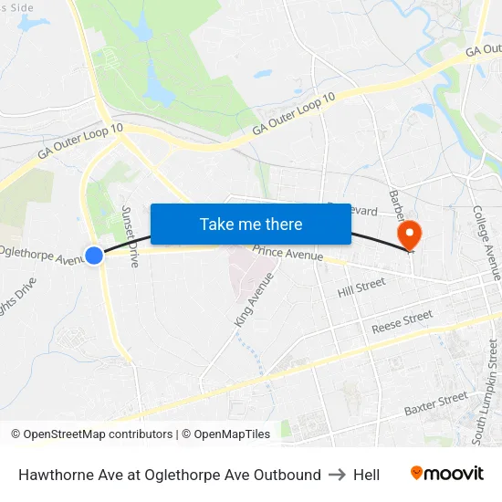 Hawthorne Ave at Oglethorpe Ave Outbound to Hell map