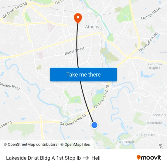 Lakeside Dr at Bldg A 1st Stop Ib to Hell map