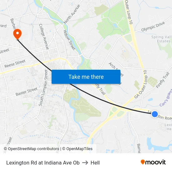 Lexington Rd at Indiana Ave Ob to Hell map