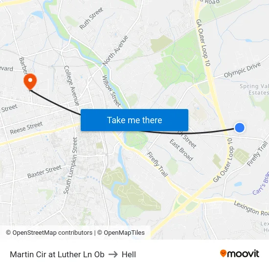 Martin Cir at Luther Ln Ob to Hell map