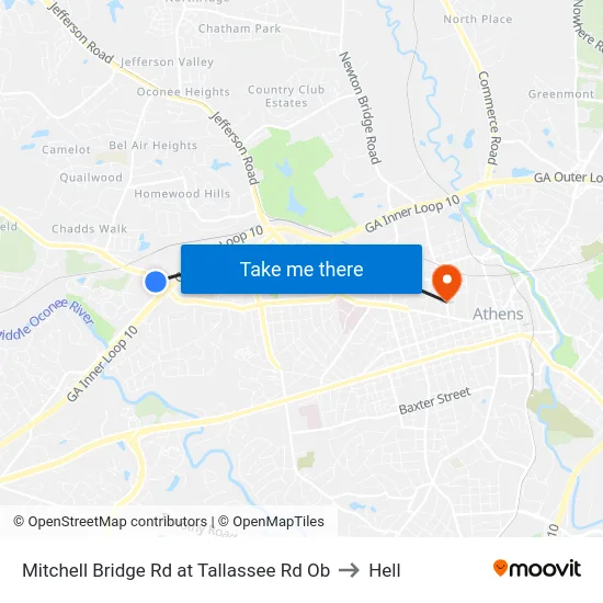 Mitchell Bridge Rd at Tallassee Rd Ob to Hell map