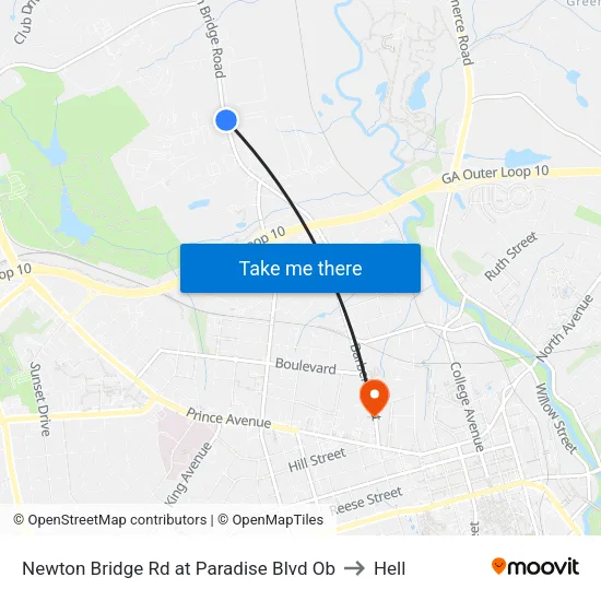 Newton Bridge Rd at Paradise Blvd Ob to Hell map