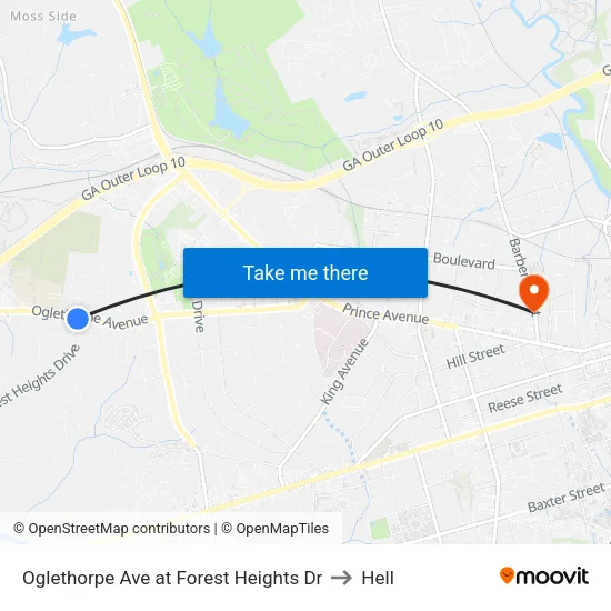Oglethorpe Ave at Forest Heights Dr to Hell map