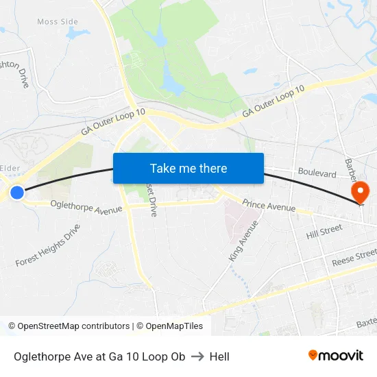 Oglethorpe Ave at Ga 10 Loop Ob to Hell map