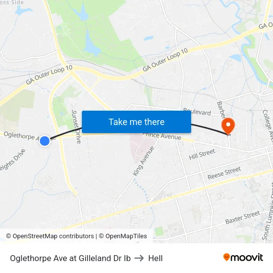 Oglethorpe Ave at Gilleland Dr Ib to Hell map