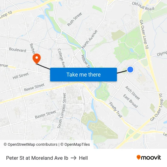 Peter St at Moreland Ave Ib to Hell map
