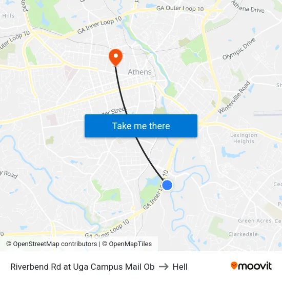 Riverbend Rd at Uga Campus Mail Ob to Hell map