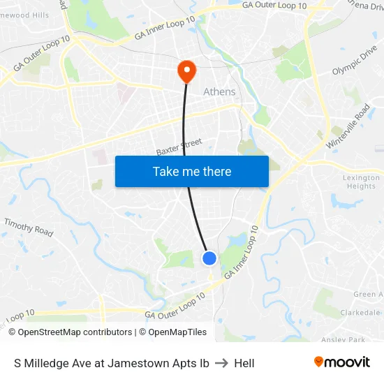 S Milledge Ave at Jamestown Apts Ib to Hell map