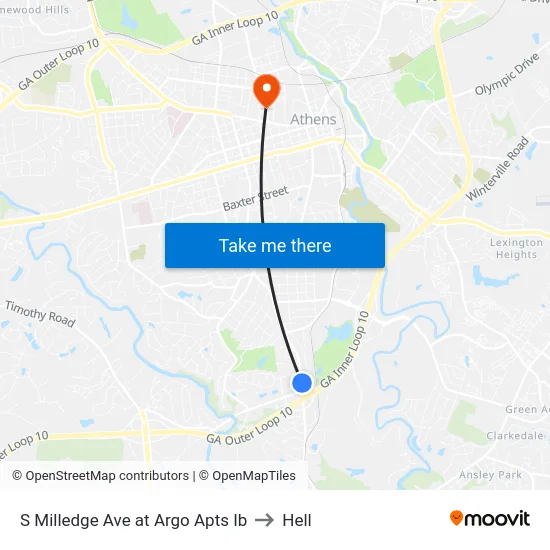 S Milledge Ave at Argo Apts Ib to Hell map