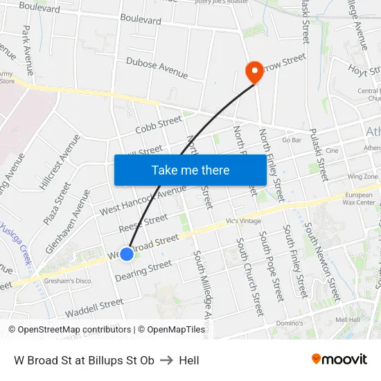 W Broad St at Billups St Ob to Hell map