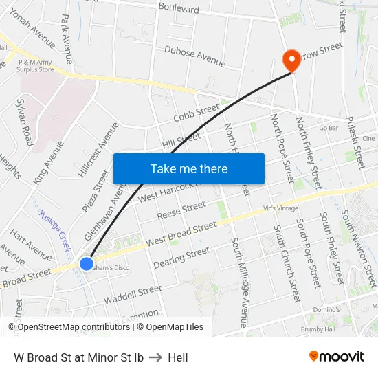 W Broad St at Minor St Ib to Hell map