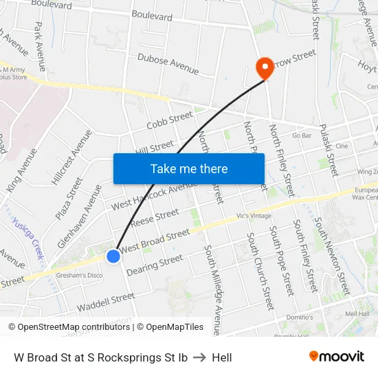 W Broad St at S Rocksprings St Ib to Hell map