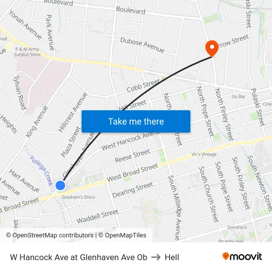 W Hancock Ave at Glenhaven Ave Ob to Hell map