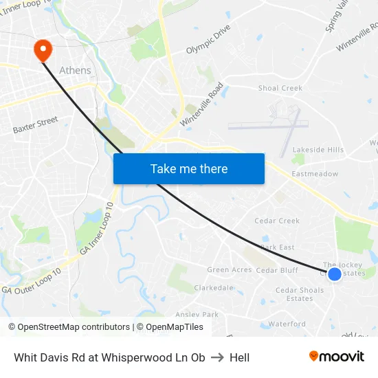 Whit Davis Rd at Whisperwood Ln Ob to Hell map