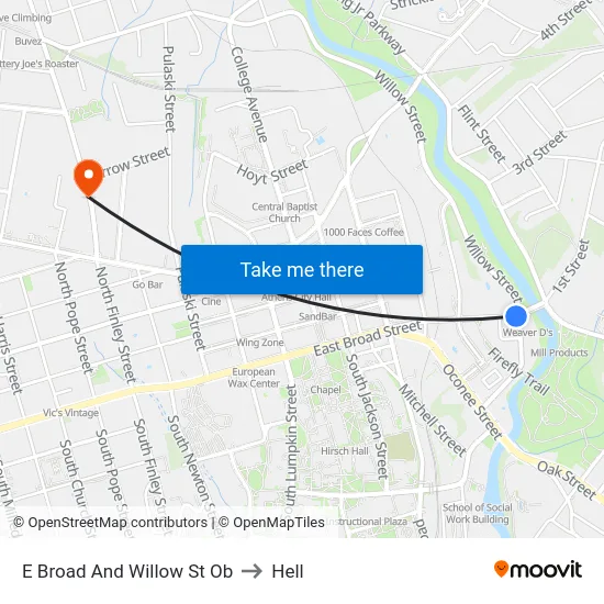 E Broad And Willow St Ob to Hell map