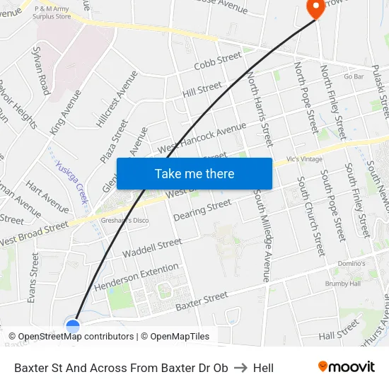 Baxter St And Across From Baxter Dr Ob to Hell map