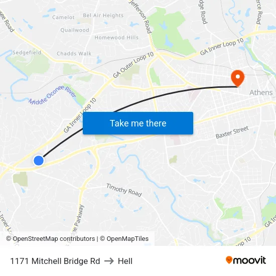 1171 Mitchell Bridge Rd to Hell map
