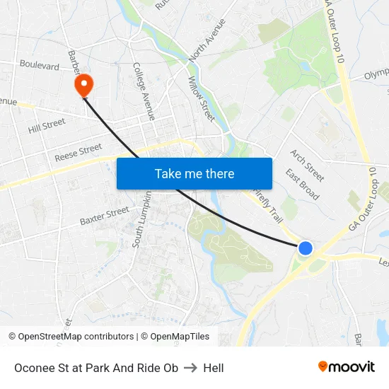 Oconee St at Park And Ride Ob to Hell map