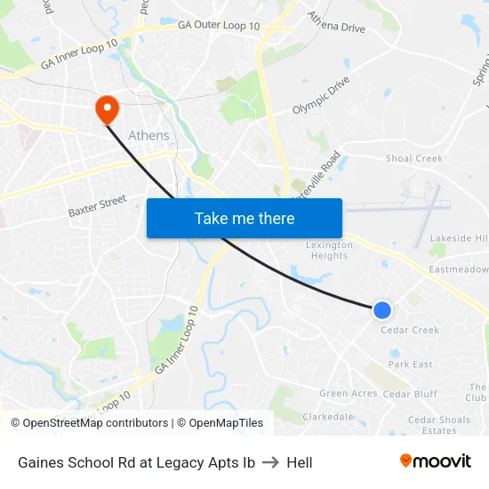 Gaines School Rd at Legacy Apts Ib to Hell map