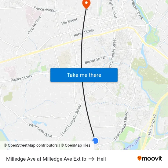 Milledge Ave at Milledge Ave Ext Ib to Hell map