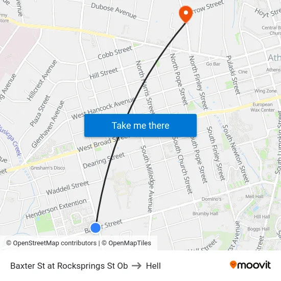 Baxter St at Rocksprings St Ob to Hell map