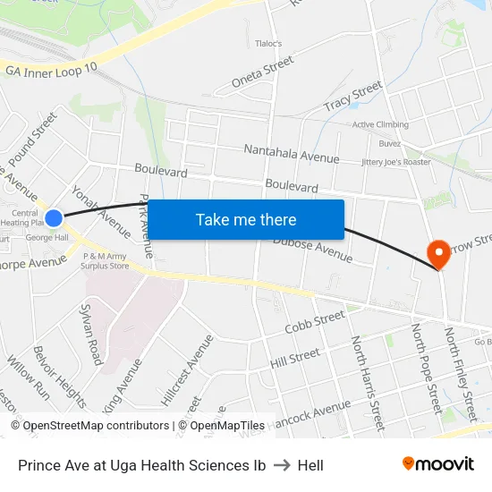 Prince Ave at Uga Health Sciences Ib to Hell map