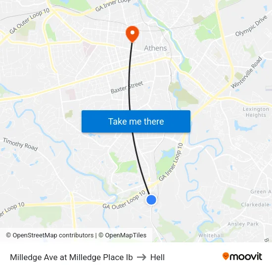 Milledge Ave at Milledge Place Ib to Hell map