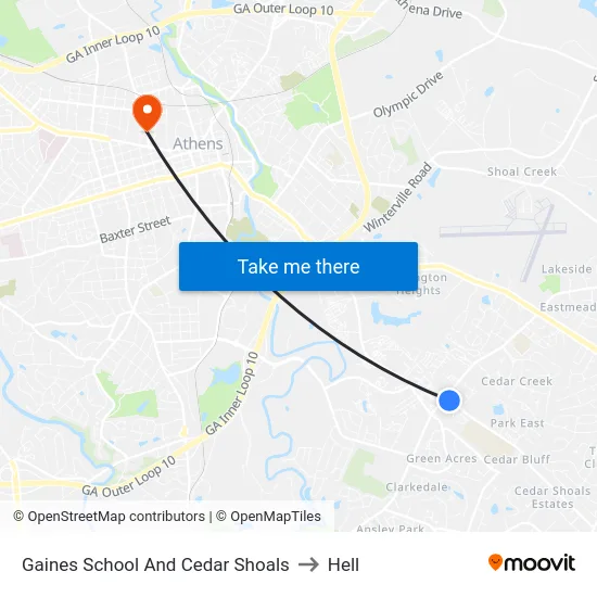 Gaines School And Cedar Shoals to Hell map