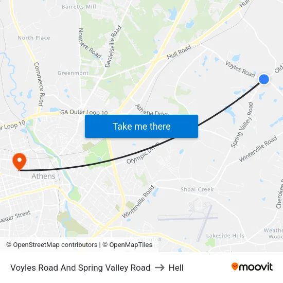 Voyles Road And Spring Valley Road to Hell map