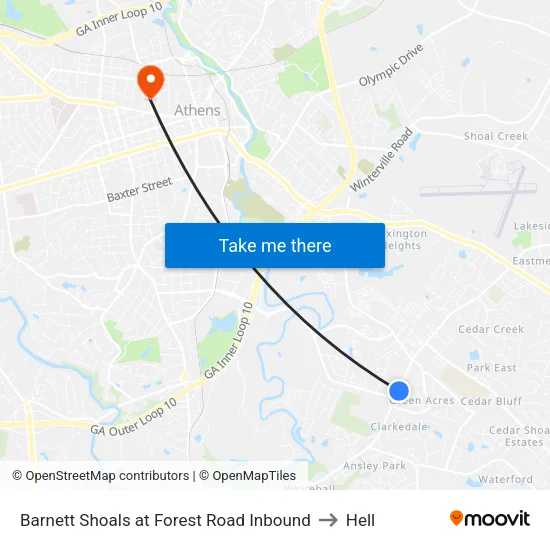 Barnett Shoals at Forest Road Inbound to Hell map
