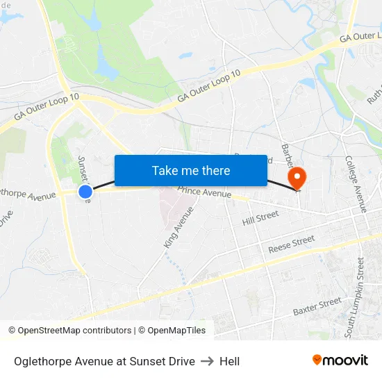 Oglethorpe Avenue at Sunset Drive to Hell map
