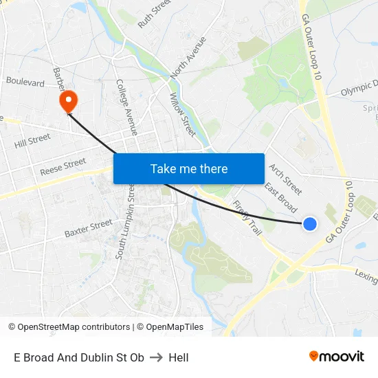 E Broad And Dublin St Ob to Hell map